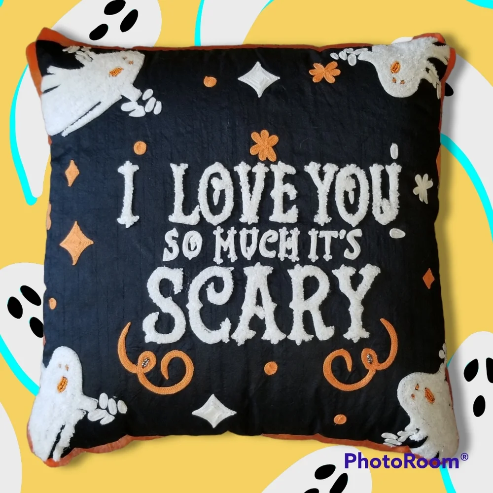 New 2 Appliquéd Chenille Pumpkin & Ghost Halloween Pillows W Zippers 17